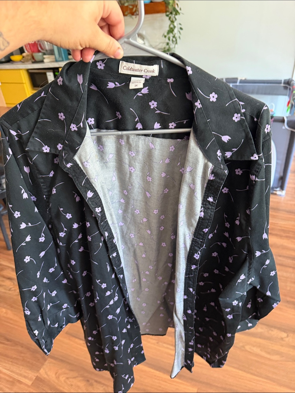 Coldwater Creek Black Jacket with Lavender Floral Print